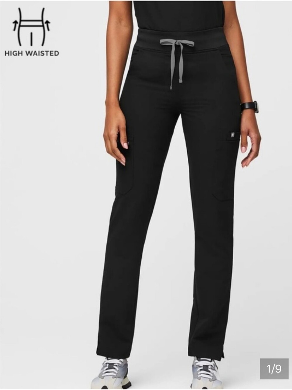 Figs Yola High Waisted Scrub Pants,Yoga Waistband,XS petite,Black,#2
